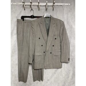 Anderson Little Suit Men 42L Gray Glen Plaid Double Breasted Wool 34X31.5 Luxury
